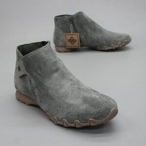 Skechers Ladies 8.5 Bikers Lite Gray Olive Nubuck Side-zip Hook Loop Ankle Boots